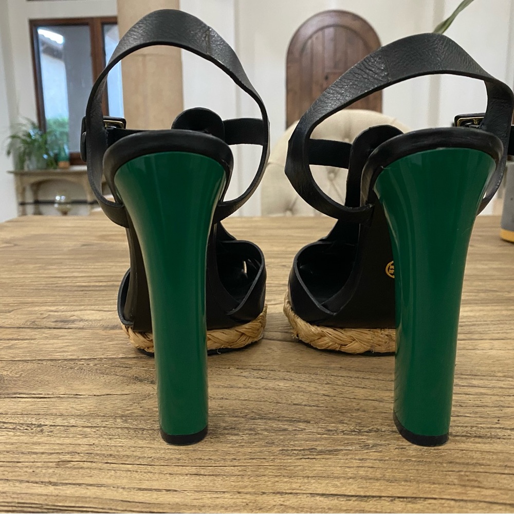 Tory Burch Abella Black Strappy Heels with Green Block Heel - Picture 5 of 7